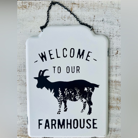*Welcome to Our Farmhouse Metal Hanging Goat Sign - Picture 7 of 14